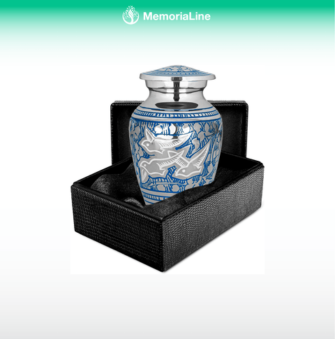 Blue and Silver Brass Keepsake Urns - Memorialine