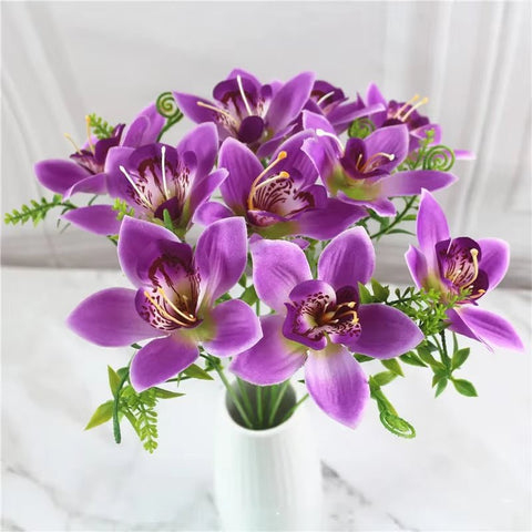 Bouquet Artificial White Silk Orchid Flowers - Faux Flores for Wedding & Home Decor - Memorialine