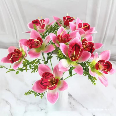 Bouquet Artificial White Silk Orchid Flowers - Faux Flores for Wedding & Home Decor - Memorialine