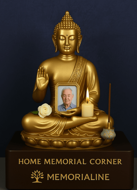 Buddha Memorial Statue with Photo Frame & Candle Holder - Memorialine