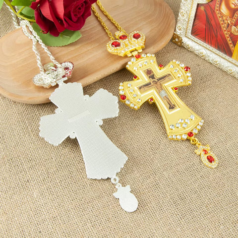 Orthodox Jesus Crucifix Icon Pendant Cross Necklace for Church Clergy'S Spiritual Gift Religion Bishop Pectoral Cross Necklace