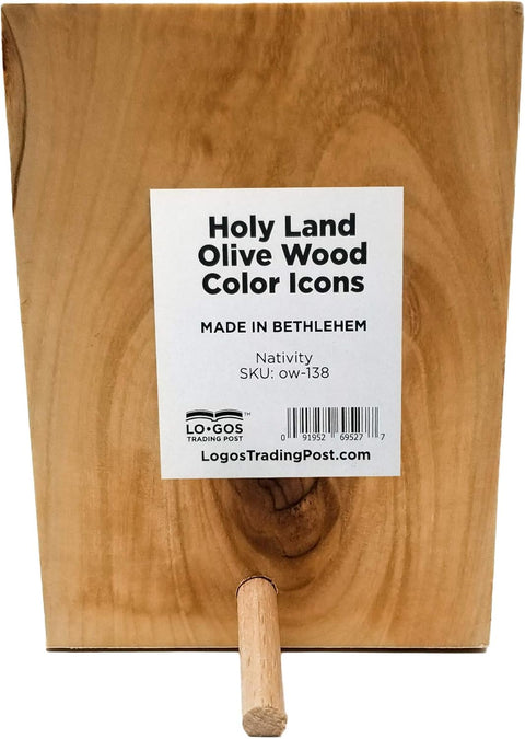 Holy Land Olive Wood Full Color Icon from Israel, Nativity of Jesus, Handmade Wooden Standing Icon Plaque