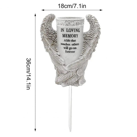 Cemetery Vase Angel Wing Memorial Vase with Spike and Drainage Hole Resin Bouquet Flower Holder for Tomb Headstone Decoration - Memorialine