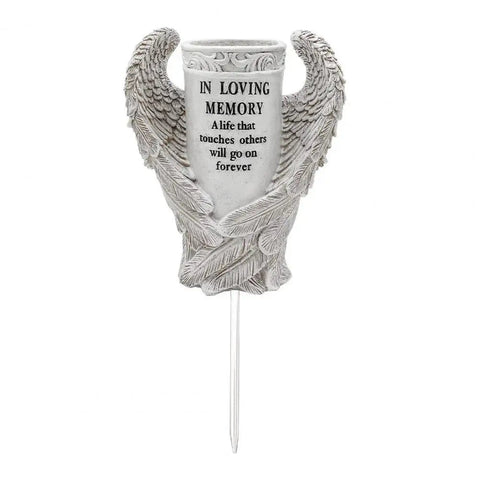 Cemetery Vase Angel Wing Memorial Vase with Spike and Drainage Hole Resin Bouquet Flower Holder for Tomb Headstone Decoration - Memorialine