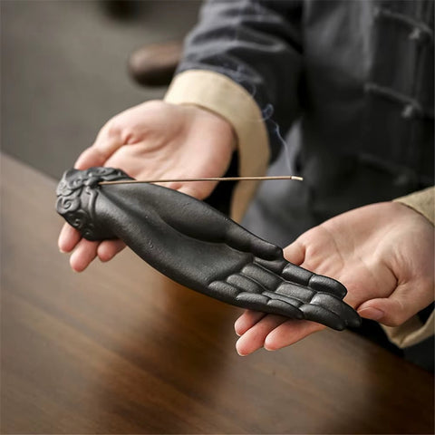 Ceramic Buddha'S Hand Thread Incense Burner Antique Reclining Aroma Incense Censer Creative Zen Indoor Home Office Decoration - Memorialine