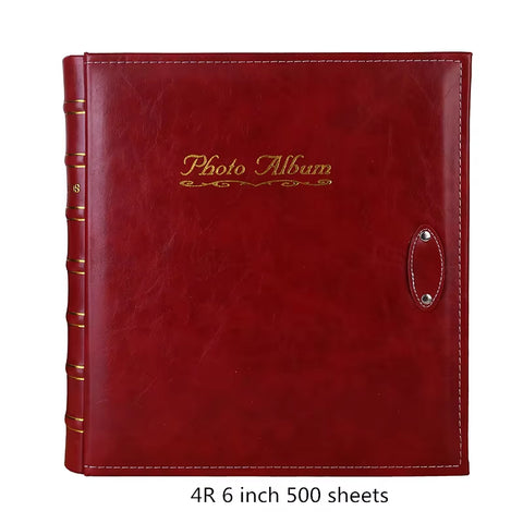 PU Leather Vintage Bronzing Cover Photo Album 6-Inch 500 Sheets Interstitial Pictures Photo Album Wedding Travel Birthday Memory