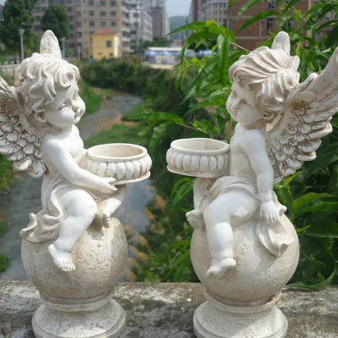 Cherub Angel Statue Tea Light Candle Holder Cherub Sculpture without Candle Tealight Holder for Condolence Love Bereavement Gift - Memorialine