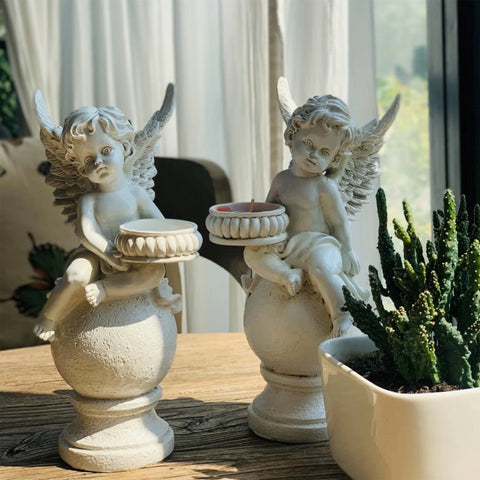 Cherub Angel Statue Tea Light Candle Holder Cherub Sculpture without Candle Tealight Holder for Condolence Love Bereavement Gift - Memorialine