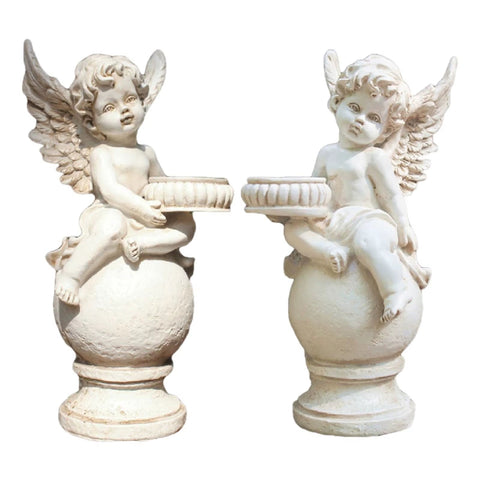 Cherub Angel Statue Tea Light Candle Holder Cherub Sculpture without Candle Tealight Holder for Condolence Love Bereavement Gift - Memorialine