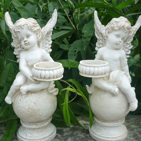 Cherub Angel Statue Tea Light Candle Holder Cherub Sculpture without Candle Tealight Holder for Condolence Love Bereavement Gift - Memorialine