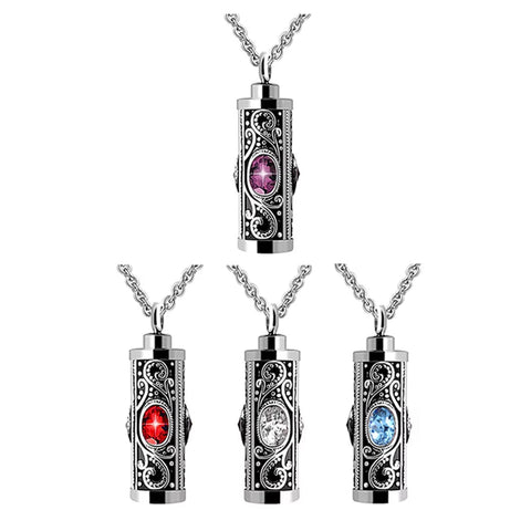 Crystal Stainless Steel Cremation Urn Pendant - Memorialine