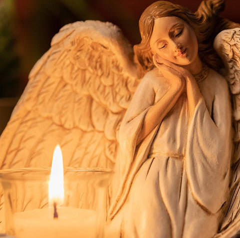 Angel Gifts Candle Holder Votive Vintage Resin Sympathy Gift Candle Remembrance Gifts Bereavement Gifts Condolence Gifts Grieving Gifts for Loss of Loved One (5.3In)