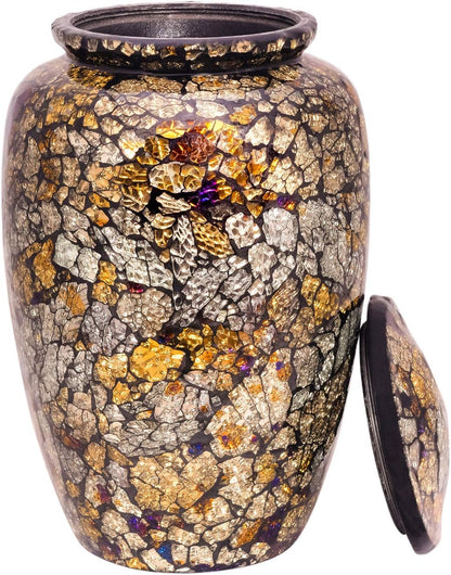 Cremation Urn for Human Ashes with Satin Bag, for Adults up to 200 Lbs | Large Handcrafted Funeral Urns by  (Golden Mosaic, Adult)