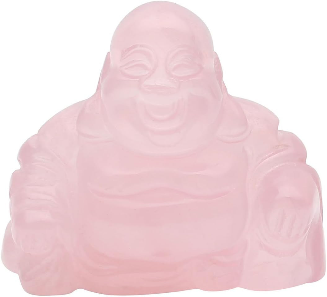 1.2Inch Natural Rose Quartz Laughing Buddha Statue Healing Crystals Gemstone Carved Mini Happy Buddha Figurine Feng Shui Ornament Meditation Therapy Wealth and Good Luck Desk Home Decor