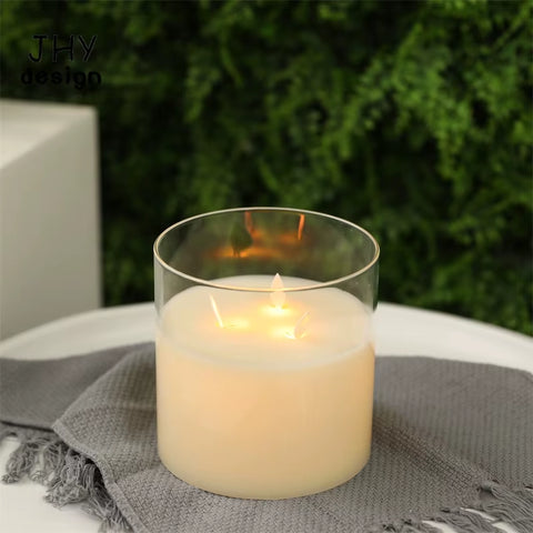 Flameless Candles Battery Operated Flickering Candles with 6-Hour Timer Real Wax Moving Wick Glass Candle for Home Decor