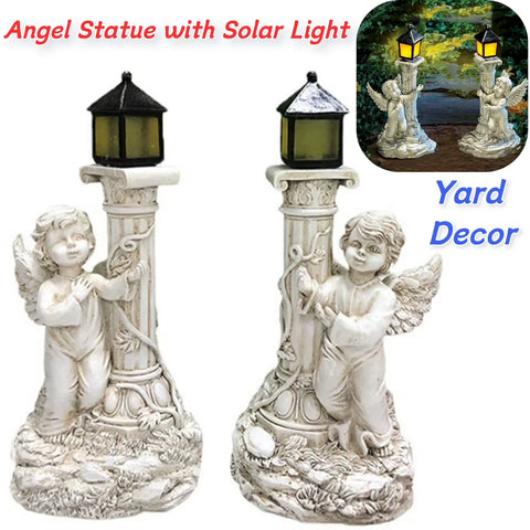 Angel Statue with Solar Lights Cherub Angel Garden Statue Decorative Angel Figurine for Garden Porch Patio Yard Decor