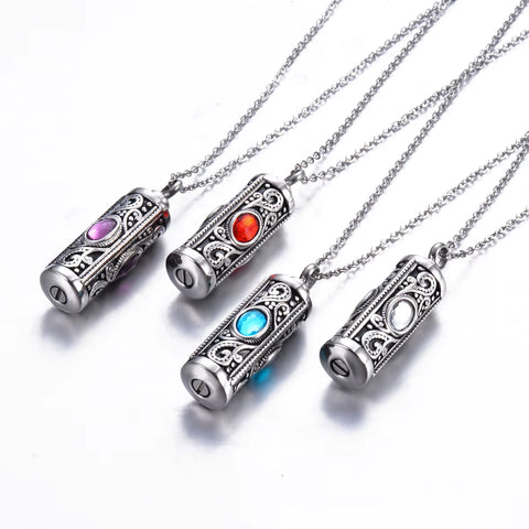 Crystal Stainless Steel Cylinder Cremation Urn Ashes Pendant Necklace Birthstone Memorial Jewelry for Human Dropshipping