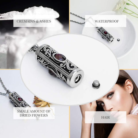 Crystal Cremation Urn Necklace for Ashes Keepsake Cremation Jewelry for Human Ashes Stainless Steel Memorial Pendant with Flower for Women