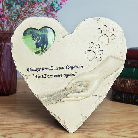 Heart Shape Pet Memorial Stones Dog Memorial Stones with Photo Frame, Paw Prints Pet Dog Grave Markers Headstones Sympathy Pet Memorial Gifts Dog Memorial Gifts Loss of Pet Gifts Dog