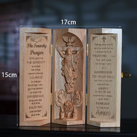 15Cm Beechwood Jesus Statue Ornament Home Decoration Wood Bible Religious Figures Screen Decor