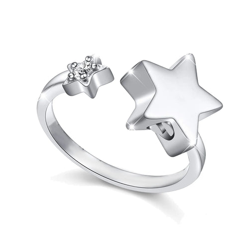 Star Urn Finger Ring for Ashes for Women Stainless Steel Memorial Ashes Keepsake Open Finger Ring for Women