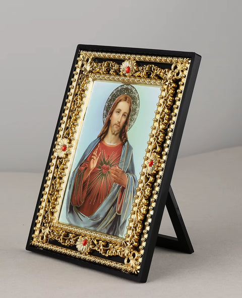 Cottvott Golden Holy Family St. Michael Archangel Our Lady Sacred Heart Picture Frame Ornament Plastic Wall Art Home Decor Gifts