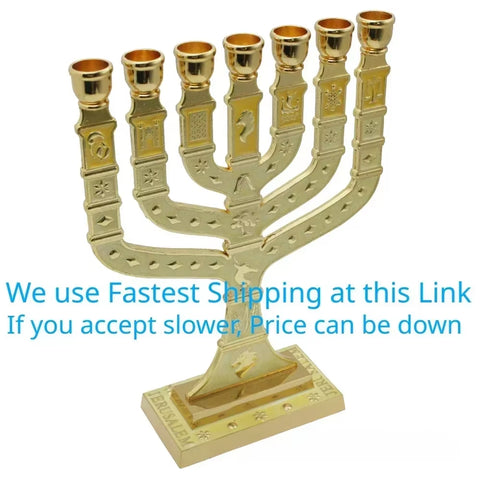 Jewish 7 Arms Menorah,7 Extra Large Candlestick Judio Candle Holder, the Emblem of Judaism and Israel Candle Stand