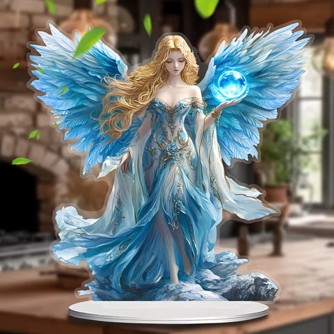 Blue Wing Ornament/Guardian Angel Statue/Acrylic Desktop Decoration/Including Bracket, Suitable for Home and Office.