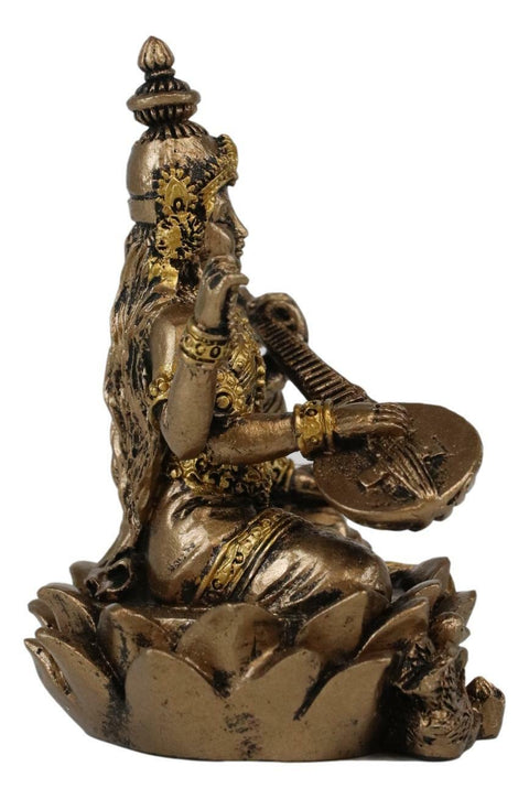 Ebros Vastu Hindu Goddess Saraswati Seated on Lotus Playing Veena Guitar Statue