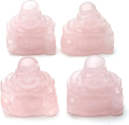 1.2Inch Natural Rose Quartz Laughing Buddha Statue Healing Crystals Gemstone Carved Mini Happy Buddha Figurine Feng Shui Ornament Meditation Therapy Wealth and Good Luck Desk Home Decor