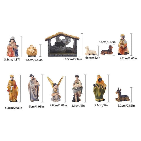 Nativity Manger Set 12-Pcs Resin Hand-Painted Nativity Figurines Christmas Nativity Figurine Collection Holy Family Religious
