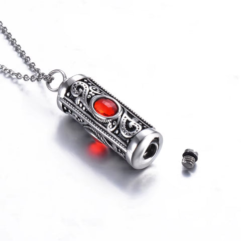 Crystal Stainless Steel Cylinder Cremation Urn Ashes Pendant Necklace Birthstone Memorial Jewelry for Human Dropshipping