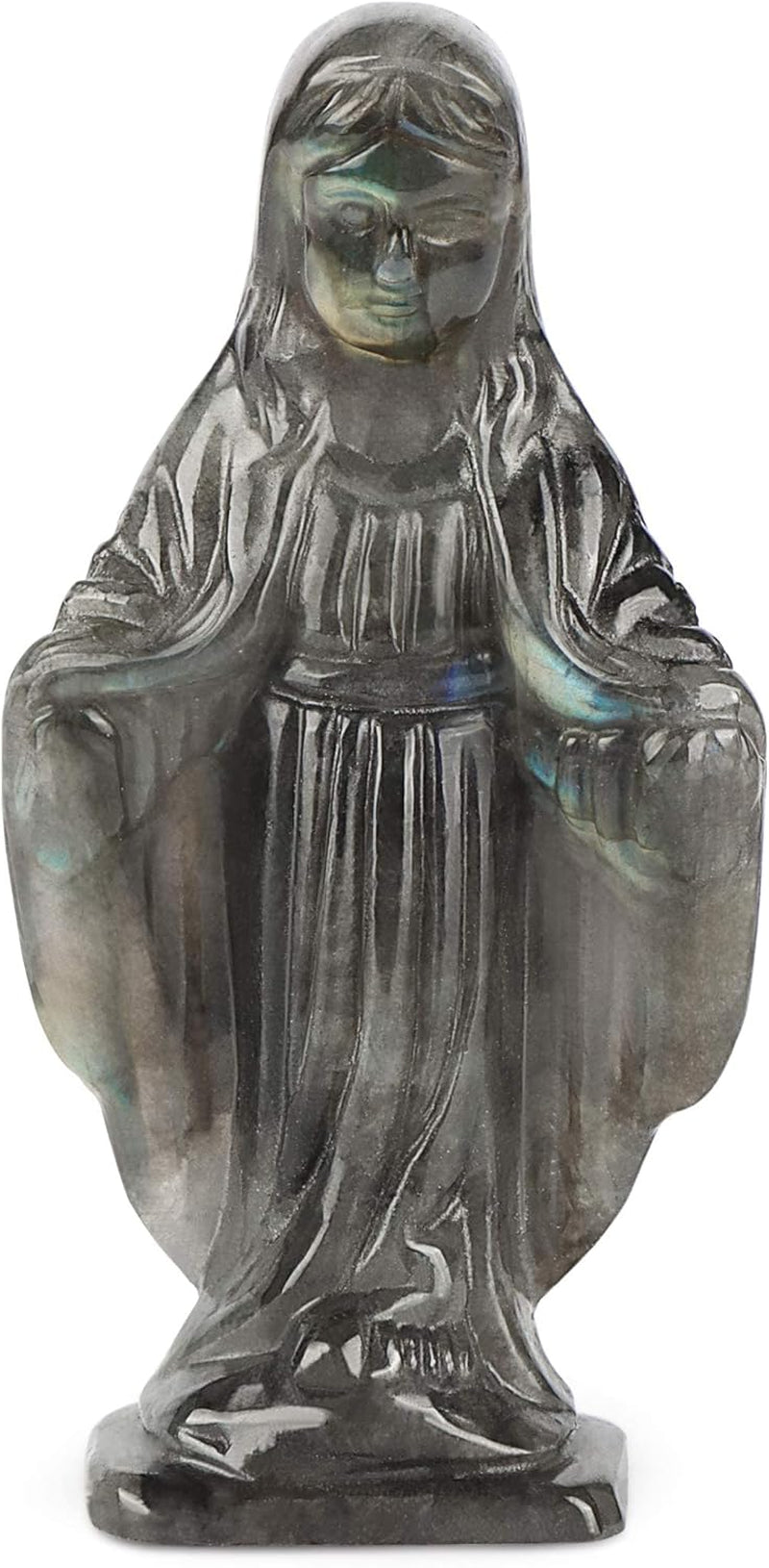 Labradorite Crystal Blessed Gemstone Virgin Mary Statue, 3.35" Virgin Mary Thanksgiving Gift Home Decor Indoor and Outdoor Sculpture Ornament