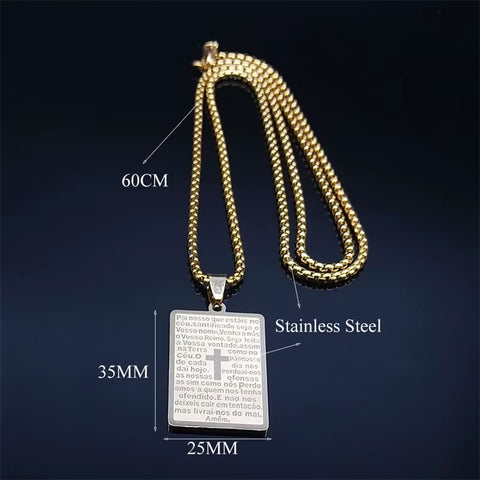 Chrisitian Jesus Cross Holy Bible Verse Prayer Necklace for Women Men Stainless Steel Catholic Religious Chain Jewelry N2035S02