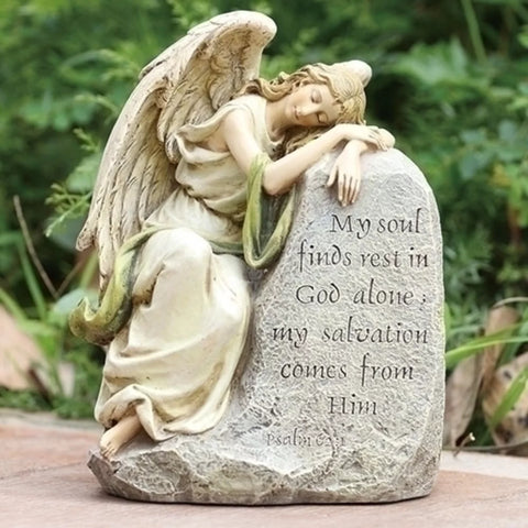 Sleeping Angel My Soul Finds Rest in God Outdoor Garden Statue - 8"