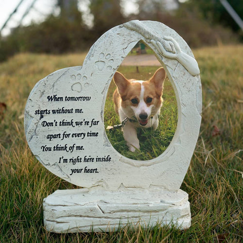 Pet Dog Memorial Stones with Photo Frame Photo Frame, Heart Shaped Pet Dog Garden Stones Grave Markers Headstones Outdoor or Indoor, Sympaty Pet Dog Memorial Gifts Loss Gifts Remembrance Gifts