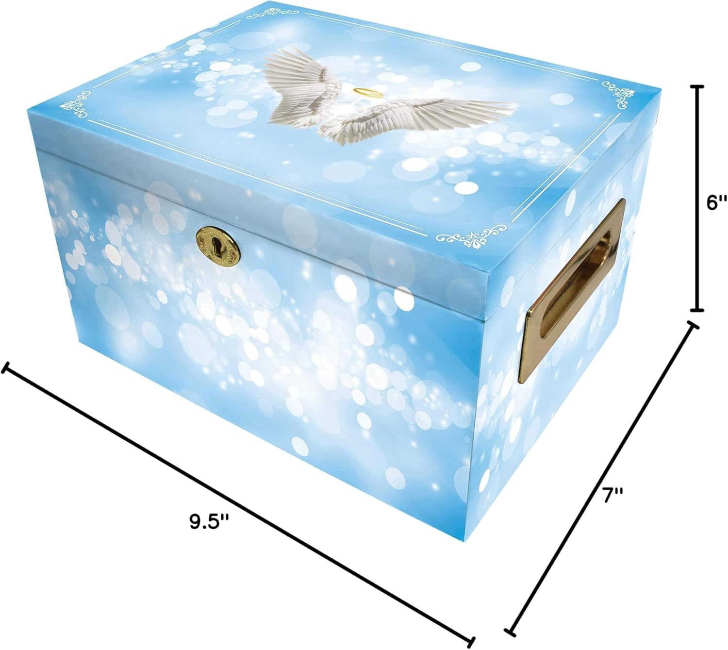 Angel of Mine (Blue) Cremation Urn Memorial Collection Chest with Lock and Key, Cremation Urns for Adult Ashes, Urns for Human Ashes Adult or Child