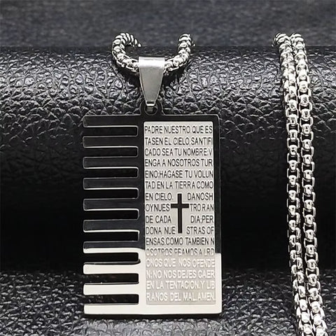 Chrisitian Jesus Cross Holy Bible Verse Prayer Necklace for Women Men Stainless Steel Catholic Religious Chain Jewelry N2035S02