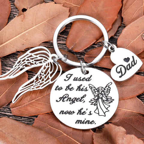 Loss of Dad Memorial Gifts Keychain Remembrance Gifts Honor Gifts in Memory of Father Family Dad Grandpa Loss Pass Away Memorial Sympathy Funeral Gifts Jewelry I Used to Be His Angel Now He’S Mine