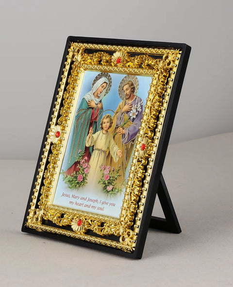 Cottvott Golden Holy Family St. Michael Archangel Our Lady Sacred Heart Picture Frame Ornament Plastic Wall Art Home Decor Gifts