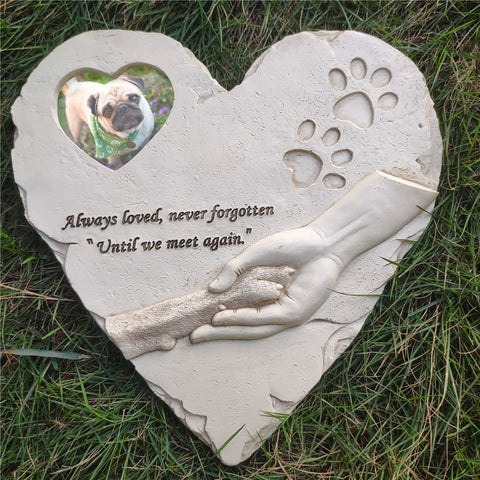 Heart Shape Pet Memorial Stones Dog Memorial Stones with Photo Frame, Paw Prints Pet Dog Grave Markers Headstones Sympathy Pet Memorial Gifts Dog Memorial Gifts Loss of Pet Gifts Dog