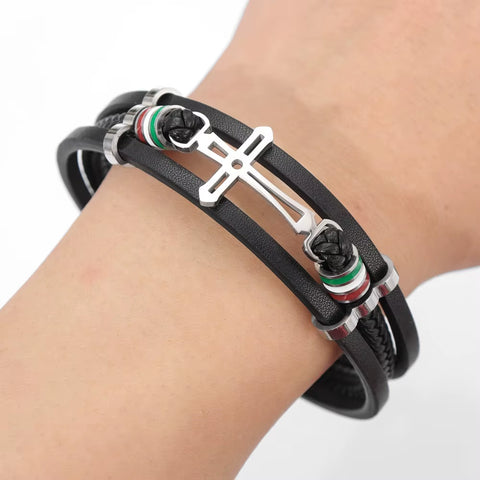 Trend Multilayer Leather Weaving Cross Bracelet Charming Men'S Bracelet New Fashion Hip Hop Punk Accessories Jewelry Gift Wholes