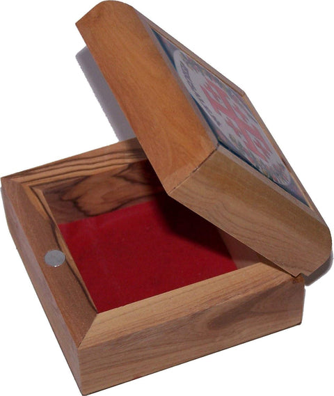 First Communion Box - Rosary Box - Bethlehem Olive Wood (Cearmic - Jerusalem Cross)