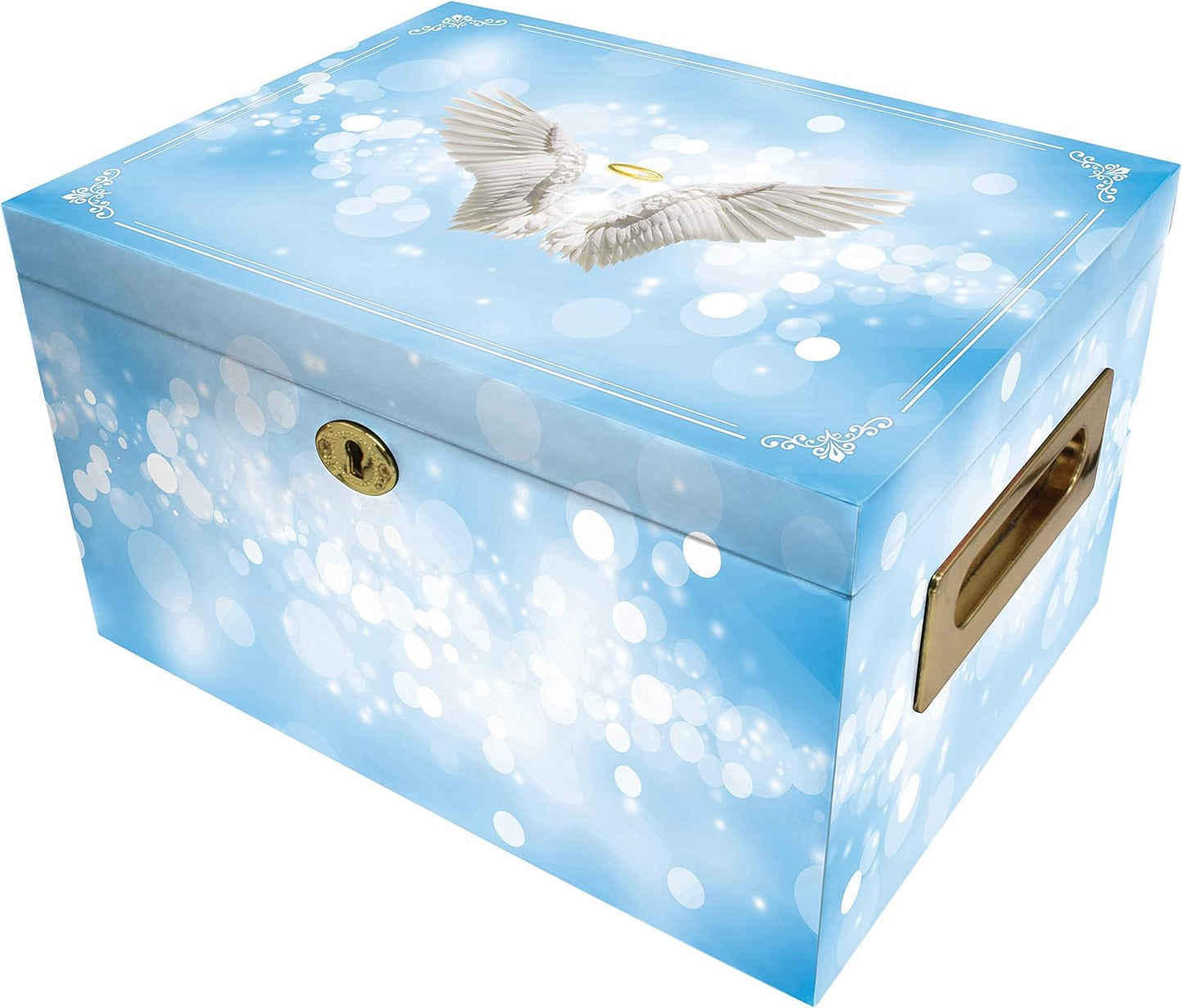 Angel of Mine (Blue) Cremation Urn Memorial Collection Chest with Lock and Key, Cremation Urns for Adult Ashes, Urns for Human Ashes Adult or Child