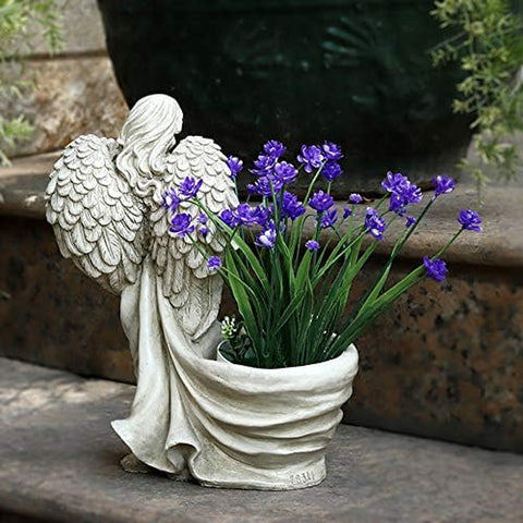 Sunray Garden Landscape Statues, Angel Statues, Garden Decoration, Hand-Carved Finish 12.1‘’H (Angel Flowerpot)