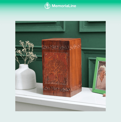 Engraved Rosewood Cremation Urn – Tree of Life Wooden Ashes Box - Memorialine
