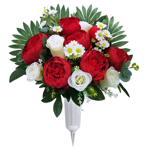 Artificial Flowers for Cemetery with Vase,Cemetery Flowers for Grave Vase,Flo...