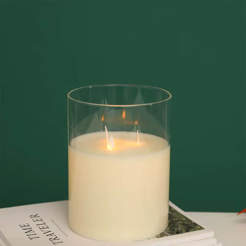 Flameless Candles Battery Operated Flickering Candles with 6-Hour Timer Real Wax Moving Wick Glass Candle for Home Decor