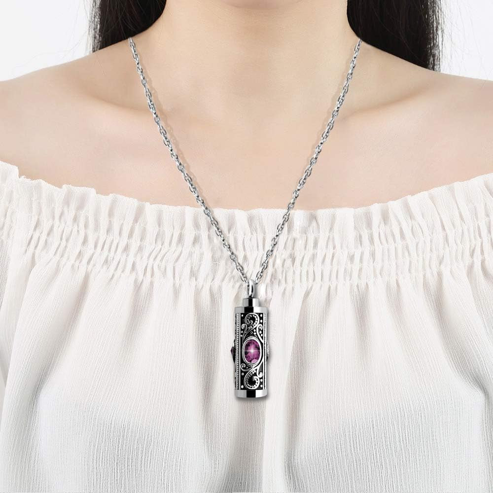 Crystal Cremation Urn Necklace for Ashes Keepsake Cremation Jewelry for Human Ashes Stainless Steel Memorial Pendant with Flower for Women