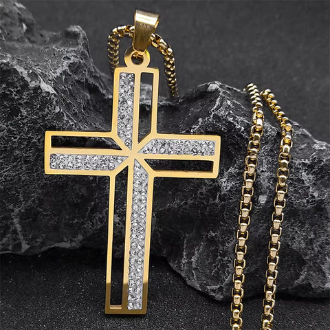 Catholic Crucifix Cross Necklace for Women Men Stainless Steel Christian Religious Male Chain Jewelry Colar Masculino N4943